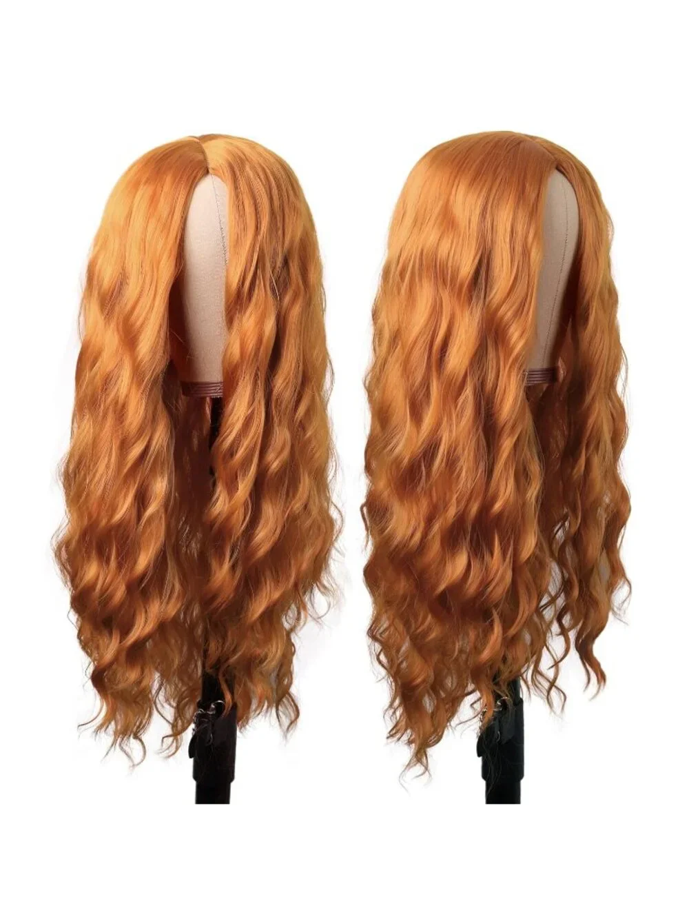 Women's Orange 28 Inch Synthetic Fiber Long Middle Part Curly Cosplay Wigs